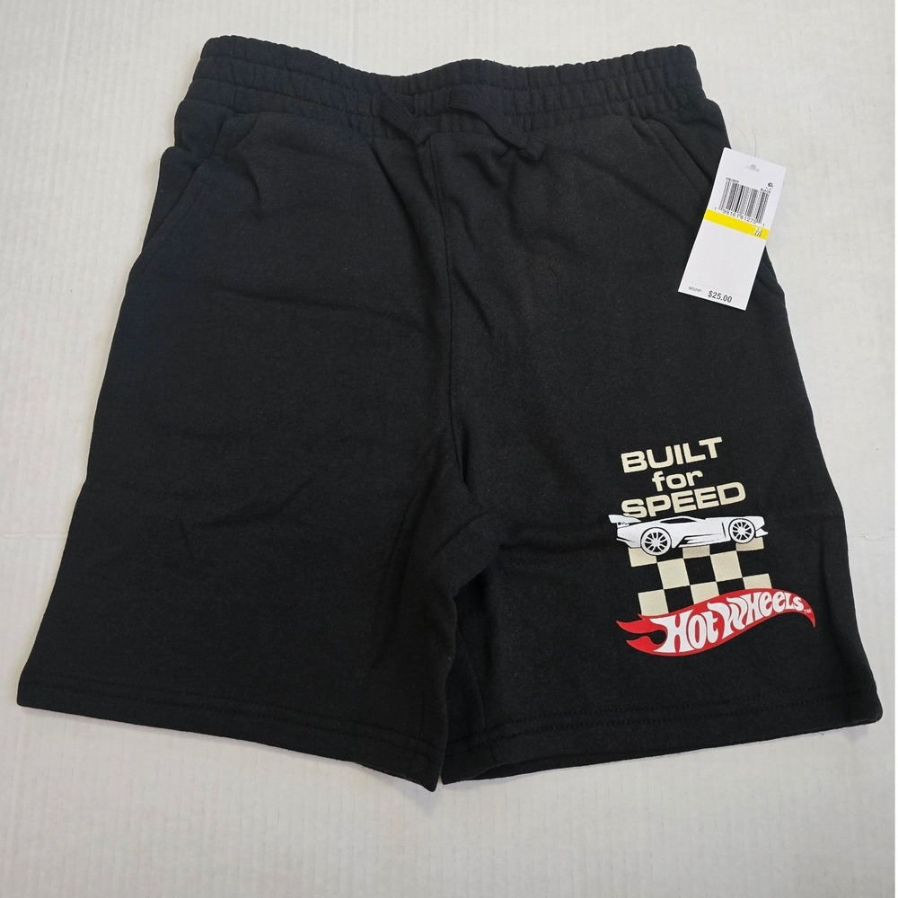 Hot Wheels Boys Built For Speed Graphic Fleece Shorts Black Size M NWT